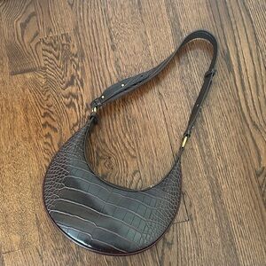 JW PEI Dark Brown Croc-Embossed Shoulder Bag
